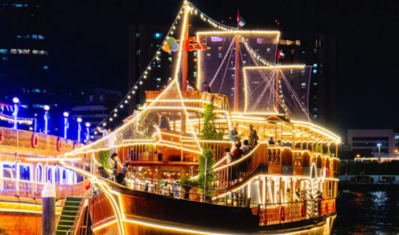 Wooden dhow cruise in Dubai Marina with traditional charm and waterfront views